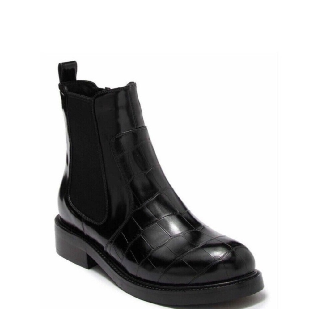Jeffrey Campbell Chelsea Black Leather Croc Embossed Zip